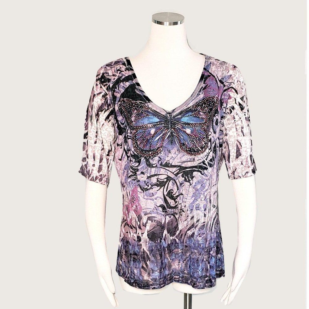 Apt. 9 Beaded Butterfly Tee Nwot
